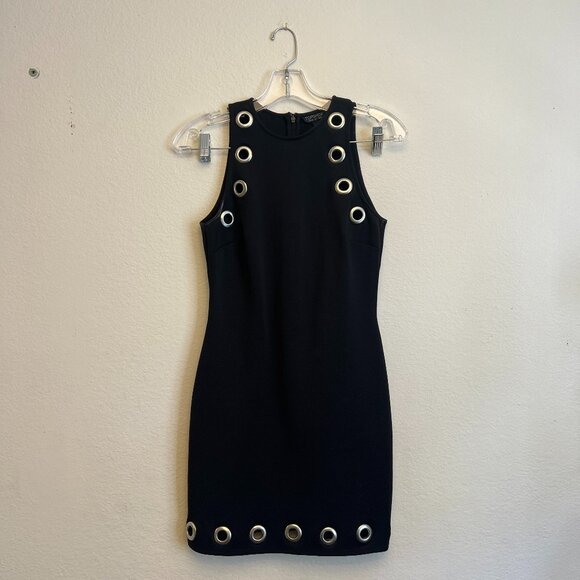 Topshop Black Grommet Bodycon Mini Dress - Size 4 - Picture 1 of 6